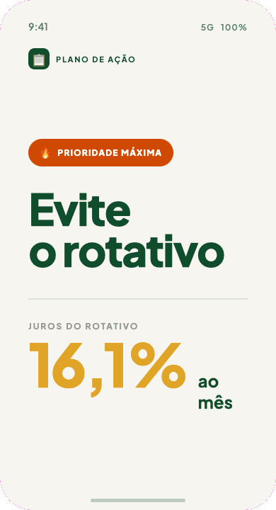 Tela do plano de ação: prioridade máxima, pagar o cartão