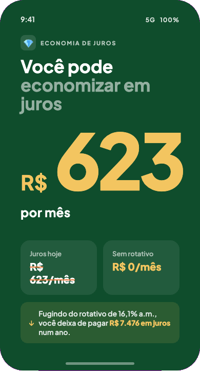 Tela: você pode economizar R$ 623 por mês em juros